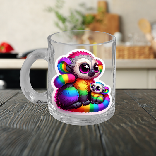 Rainbow Cartoon Bush Baby Glass Mug