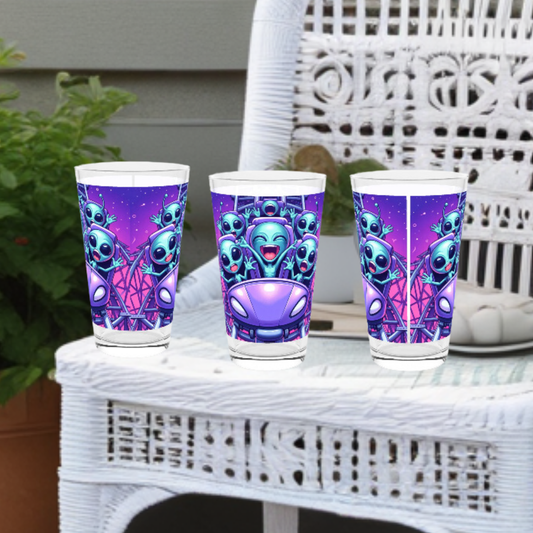 Comic Aliens Pint Glass