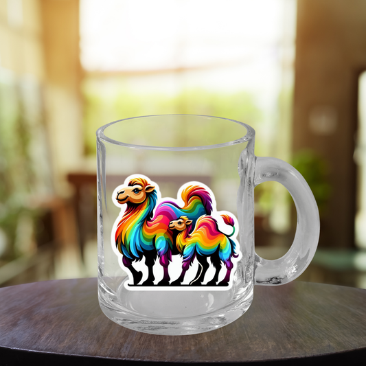 Rainbow Camels Glass Mug with Handle, 10oz