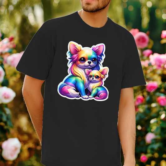 Rainbow Long-Haired Chihuahuas Unisex Soft T-Shirt