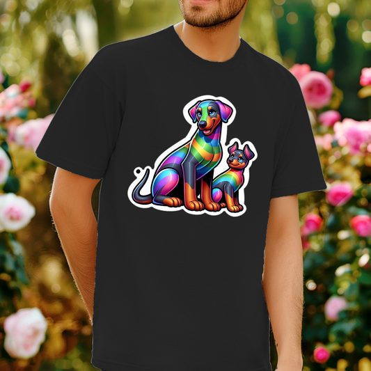 Rainbow Dobermann Pinschers Unisex Soft T-Shirt