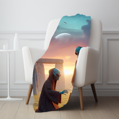 Aliens at Stonehenge at Dusk Velveteen Blanket