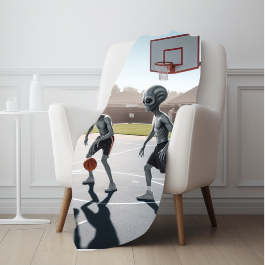 Aliens Playing Hoops Velveteen Plush Blanket