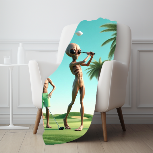 Aliens Golfing Velveteen Plush Blanket