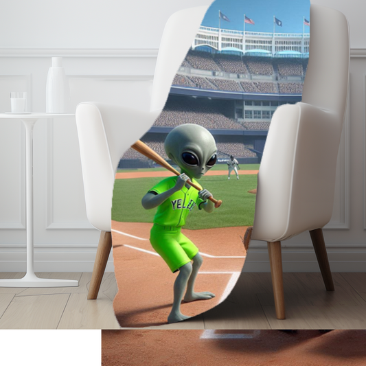 Aliens Playing Baseball Velveteen Plush Blanket