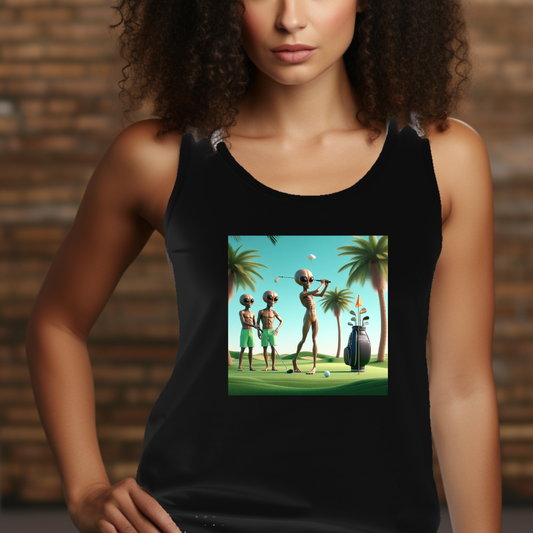 Golfing Aliens Racerback Tank