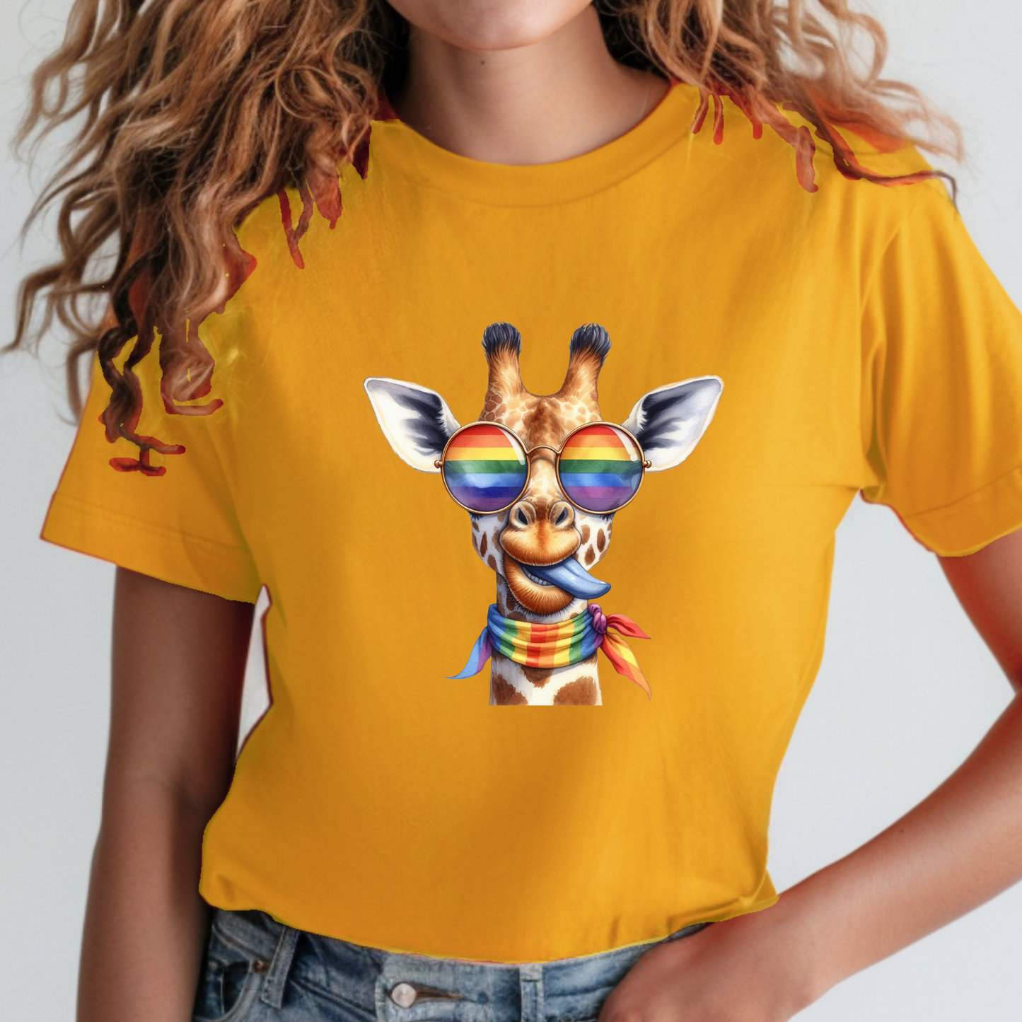 Rainbow Wearing Giraffe - Pride Animals T-Shirt-Giraffe