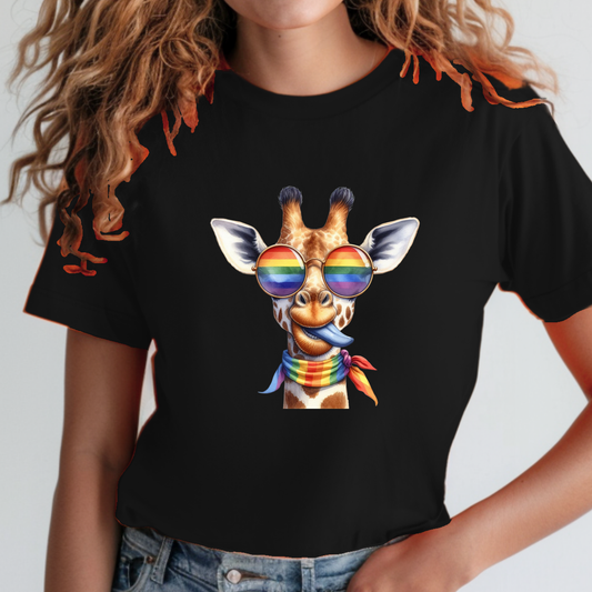 Rainbow Wearing Giraffe - Pride Animals T-Shirt-Giraffe