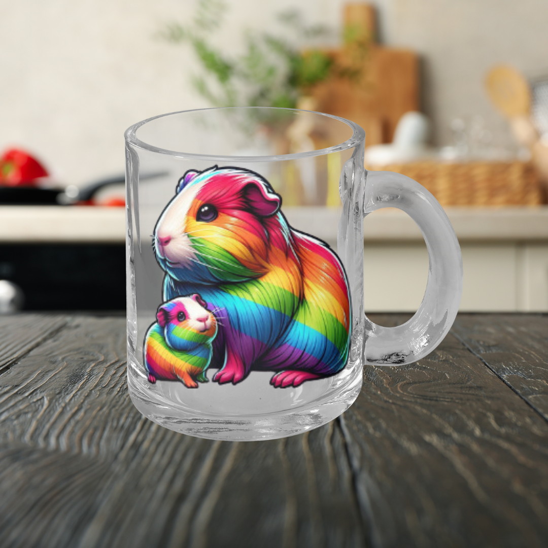 Rainbow Guinea Pigs Glass Mug with Handle, 10oz