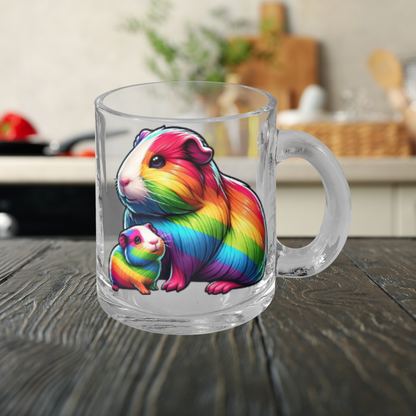 Rainbow Guinea Pigs Glass Mug with Handle, 10oz