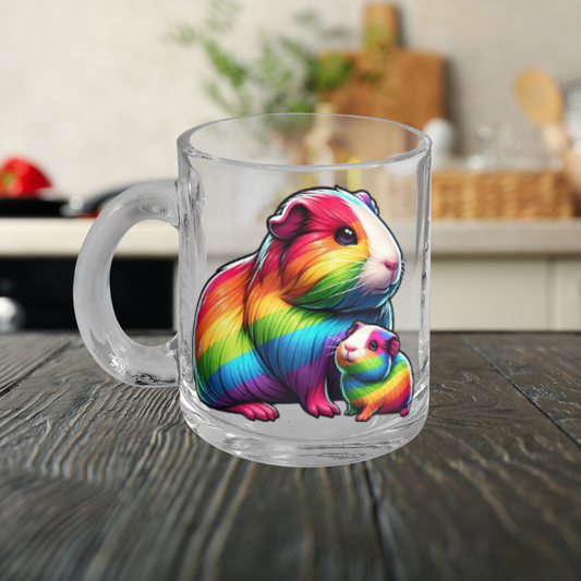 Rainbow Guinea Pigs Glass Mug with Handle, 10oz