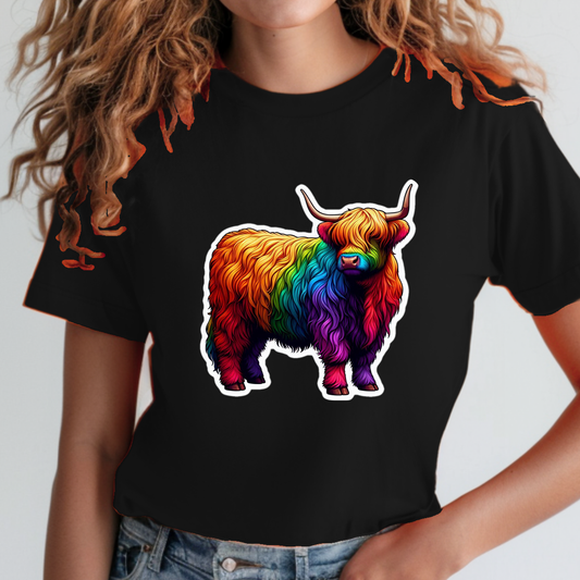 Rainbow Animals T-Shirt Collection: Scottish Highlander Bulls