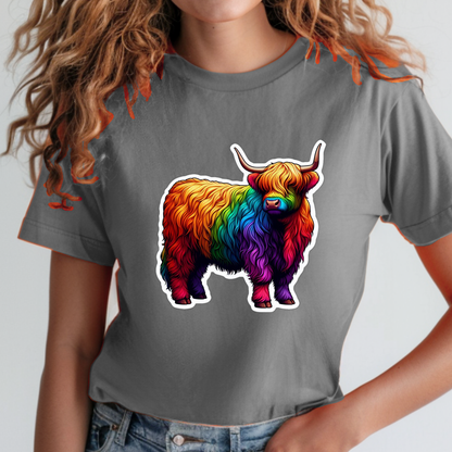 Rainbow Animals T-Shirt Collection: Scottish Highlander Bulls