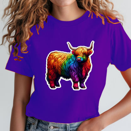 Rainbow Animals T-Shirt Collection: Scottish Highlander Bulls
