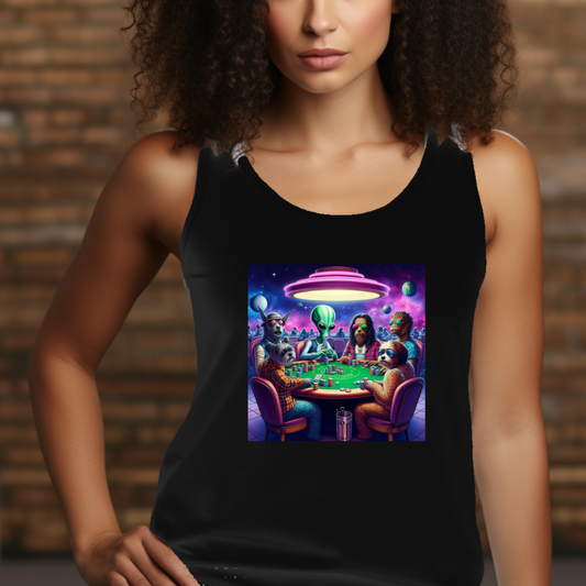 Poker with Dogs and Aliens Racerback Tank
