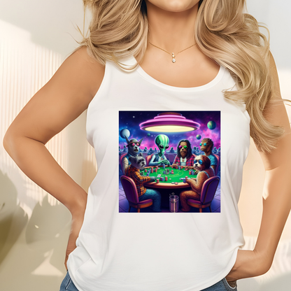 Poker with Dogs and Aliens Racerback Tank