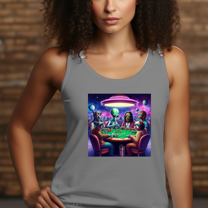 Poker with Dogs and Aliens Racerback Tank