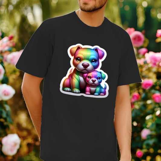 Rainbow Animals T-Shirt Collection: American Staffordshire Terrier and Pup