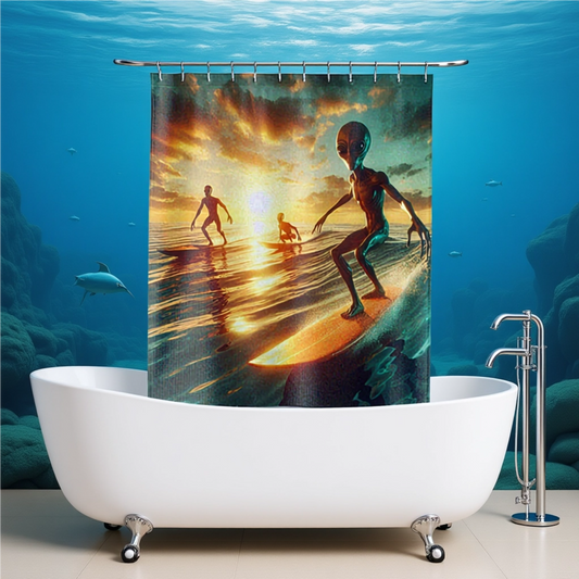 Sunset Surfers Shower Curtain