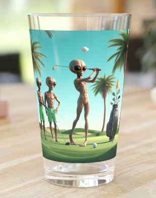 Aliens Golfing Pint Glass