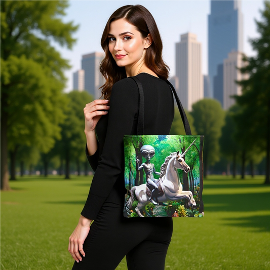 Unicorn Riding Alien Tote Bag