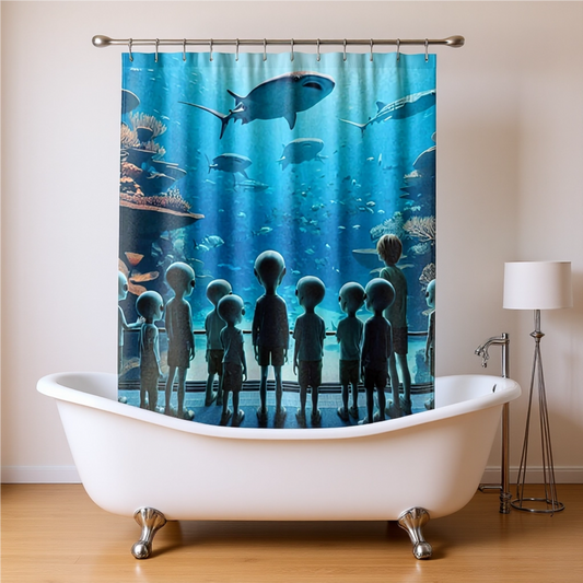 Aliens and Whale Sharks Shower Curtain