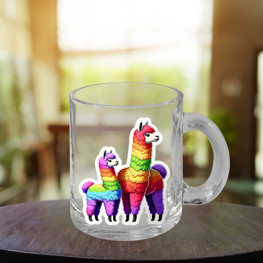 Rainbow Alpacas Glass Mug with Handle, 10oz