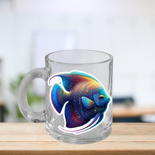 Rainbow Angelfish Glass Mug with Handle, 10oz