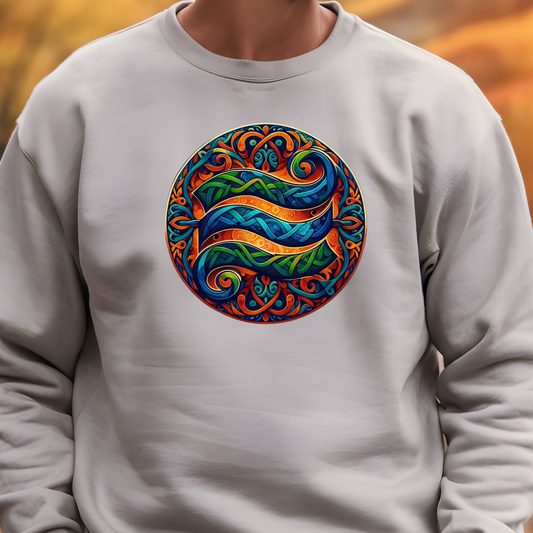 Crewneck Sweatshirt with Celtic Astrological Symbols-Aquarius
