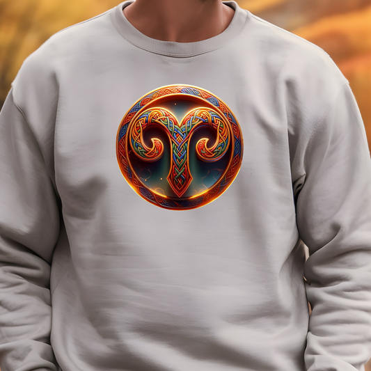 Crewneck Sweatshirt with Celtic Astrological Symbols-Aries