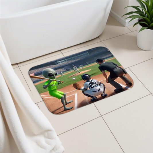 Aliens Playing Baseball Bath Mat