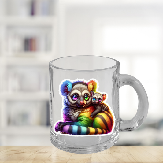 Rainbow Bush Baby Glass Mug with Handle, 10oz