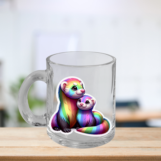 Rainbow Ferrets Glass Mug