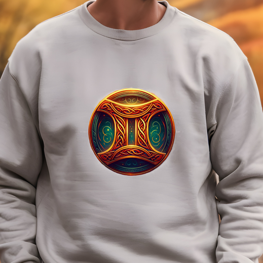 Crewneck Sweatshirt with Celtic Astrological Symbols-Gemini