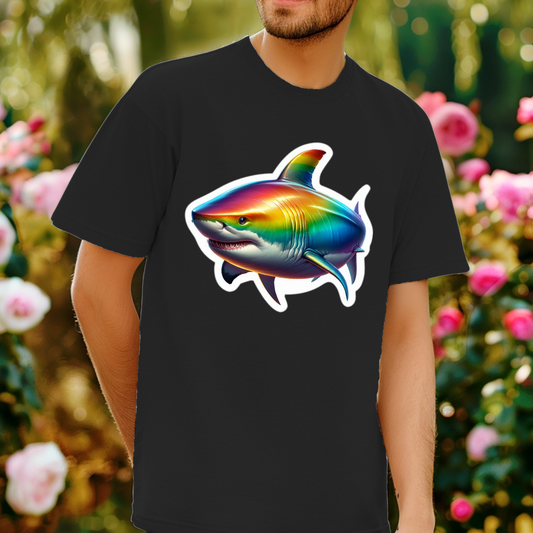 Rainbow Great White Shark Unisex Soft T-Shirt