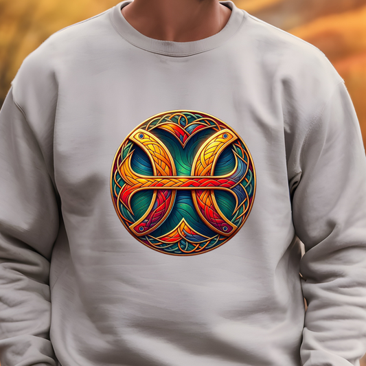 Crewneck Sweatshirt with Celtic Astrological Symbols-Pisces