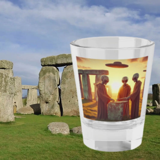 Stonehenge and Aliens Shot Glass