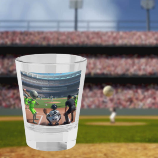 Aliens Playing Baseball Shot Glass