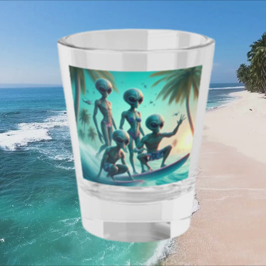 Surfing Aliens Shot Glass