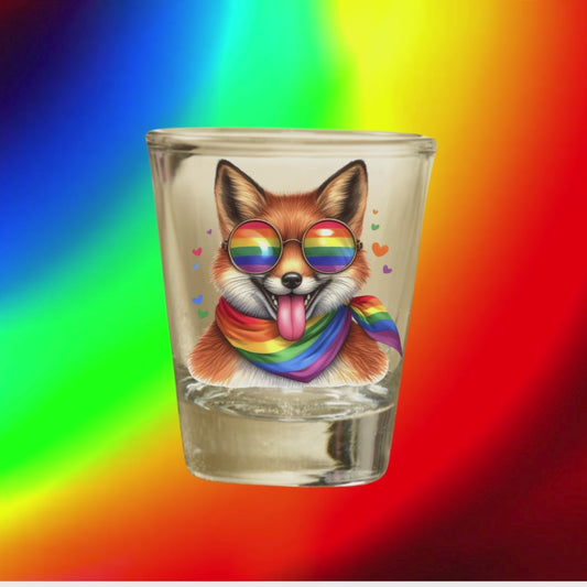 Rainbow Fox in Love Shot Glass