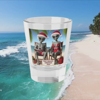 First Engaged Christmas Aliens Shot Glass
