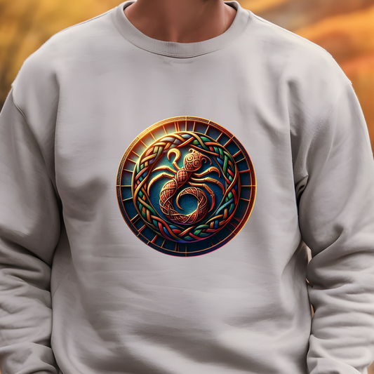 Crewneck Sweatshirt with Celtic Astrological Symbols-Scorpio