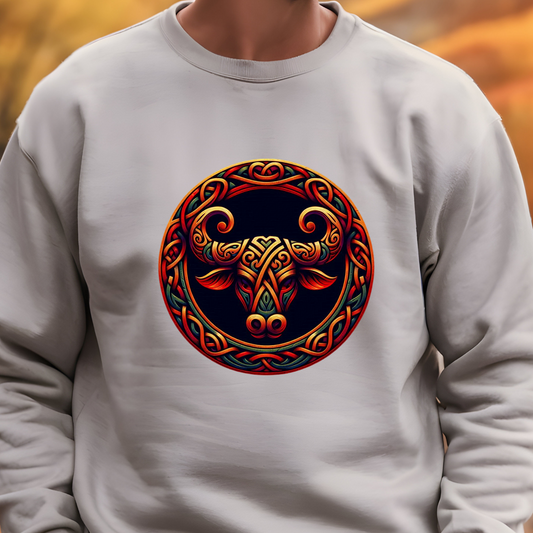 Crewneck Sweatshirt with Celtic Astrological Symbols-Taurus