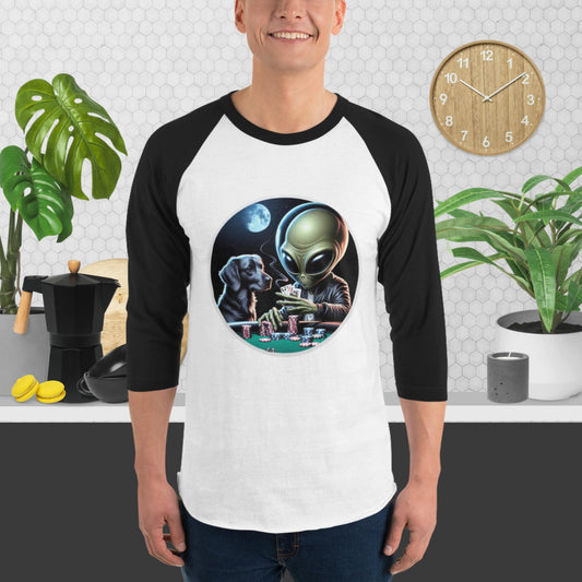 Alien Playing Poker with Dog Baseball Style Shirt